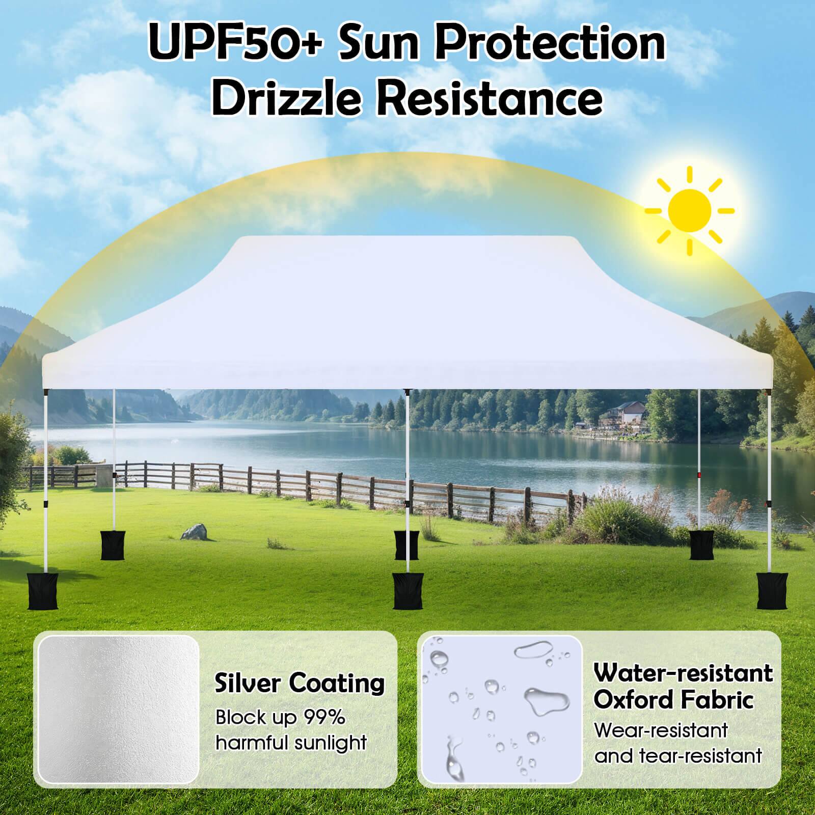 UPF50+ Sun Protection  
Drizzle Resistance  

Silver Coating  
Block up 99% harmful sunlight  

Water-resistant Oxford Fabric  
Wear-resistant and tear-resistant