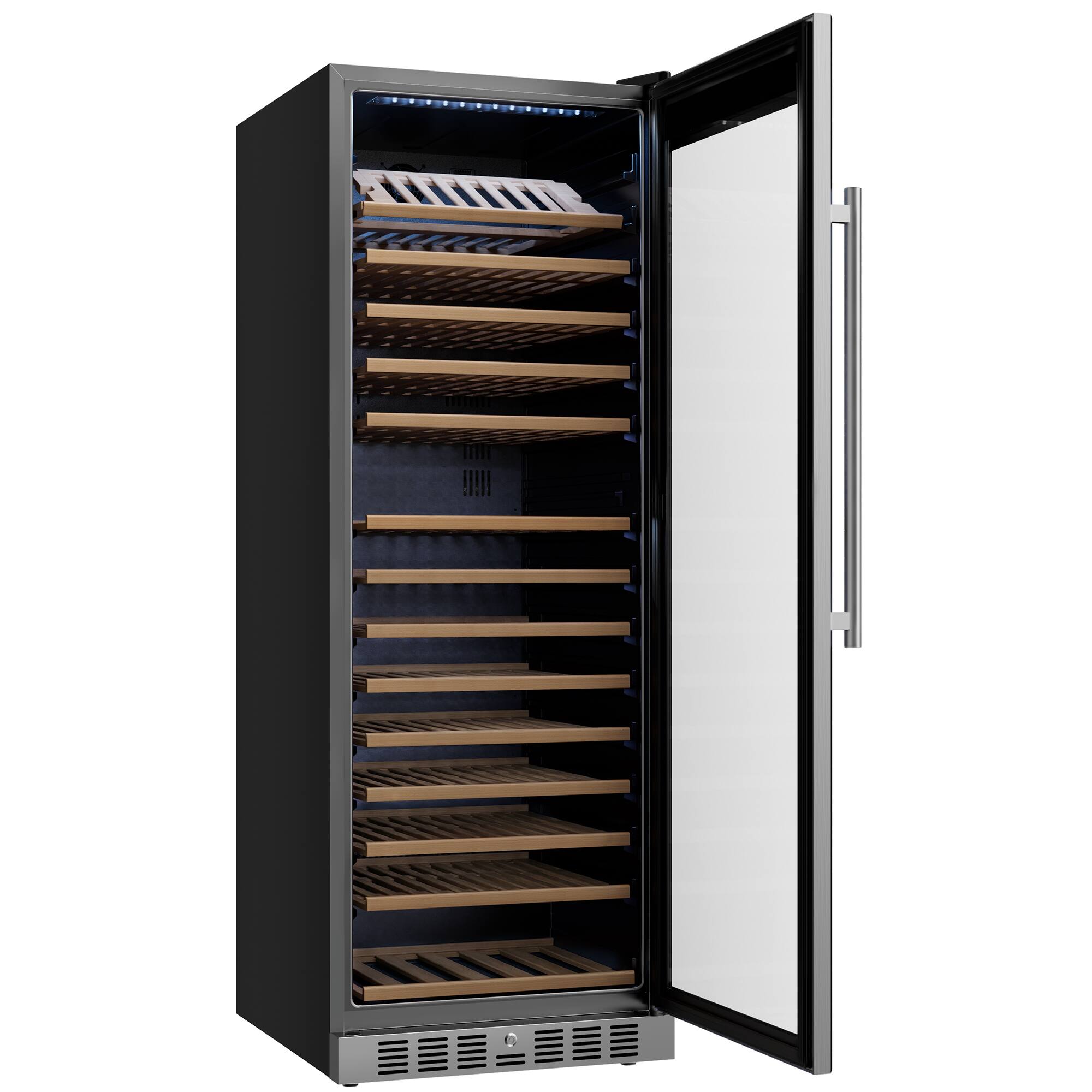 Left. Empava - 23.43 In. 177-bottle Freestanding Wine Cooler With Compressor Cooling, 14 Beech Shelves, 41-64°F In Black - Black.