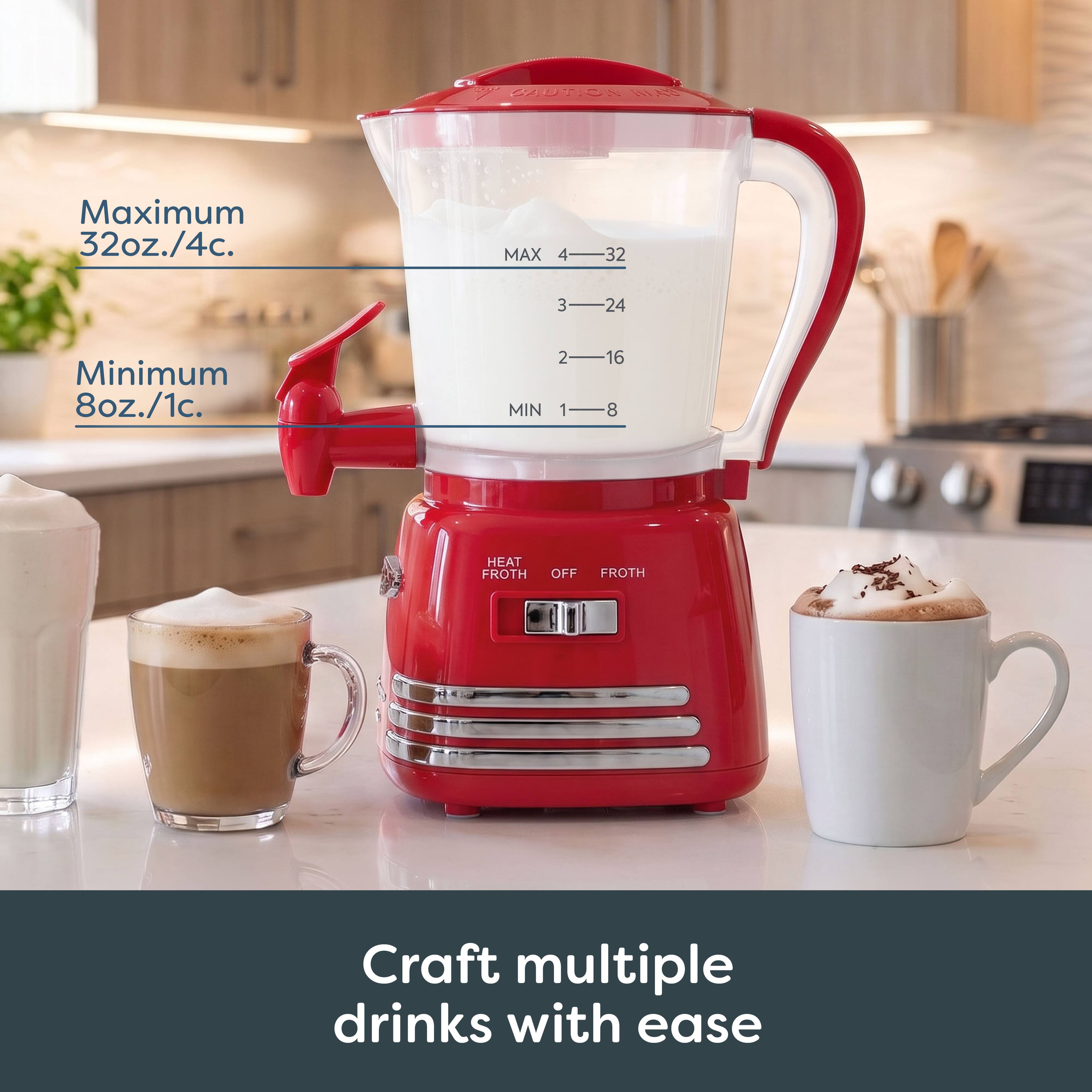 COLO CAUTION 11.48

Maximum 32oz./4c.
MAX
4 32
3 24
2 16
1 8

Minimum 8oz./1c.
MIN
2 1

HEAT FROTH
OFF FROTH

Craft multiple drinks with ease
