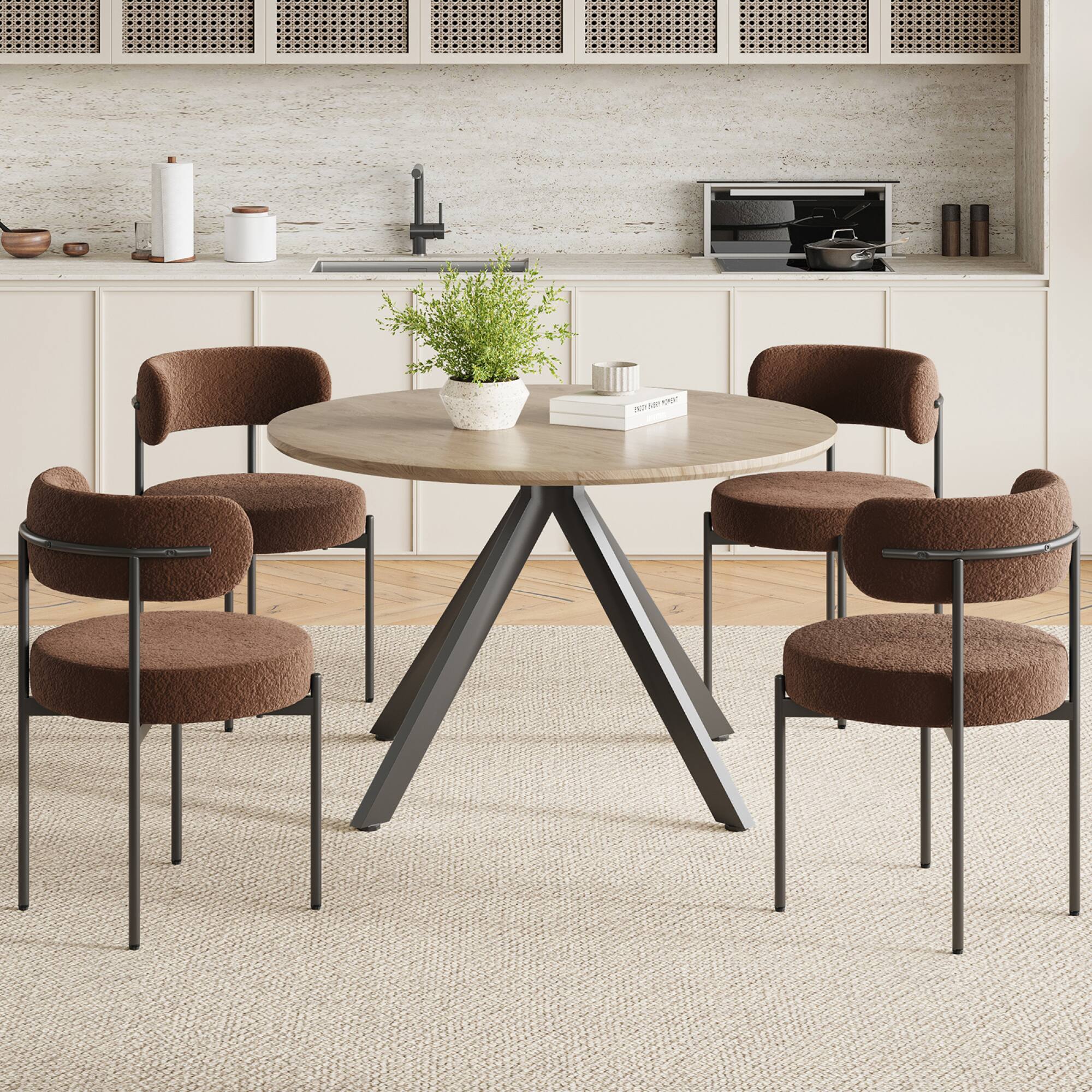 Alt View 1. GOODSILO - Solid Wood Round Dining Table with X-Shaped Pedestal Base - Seats 4-6 People Comfortably - Black+Brown.