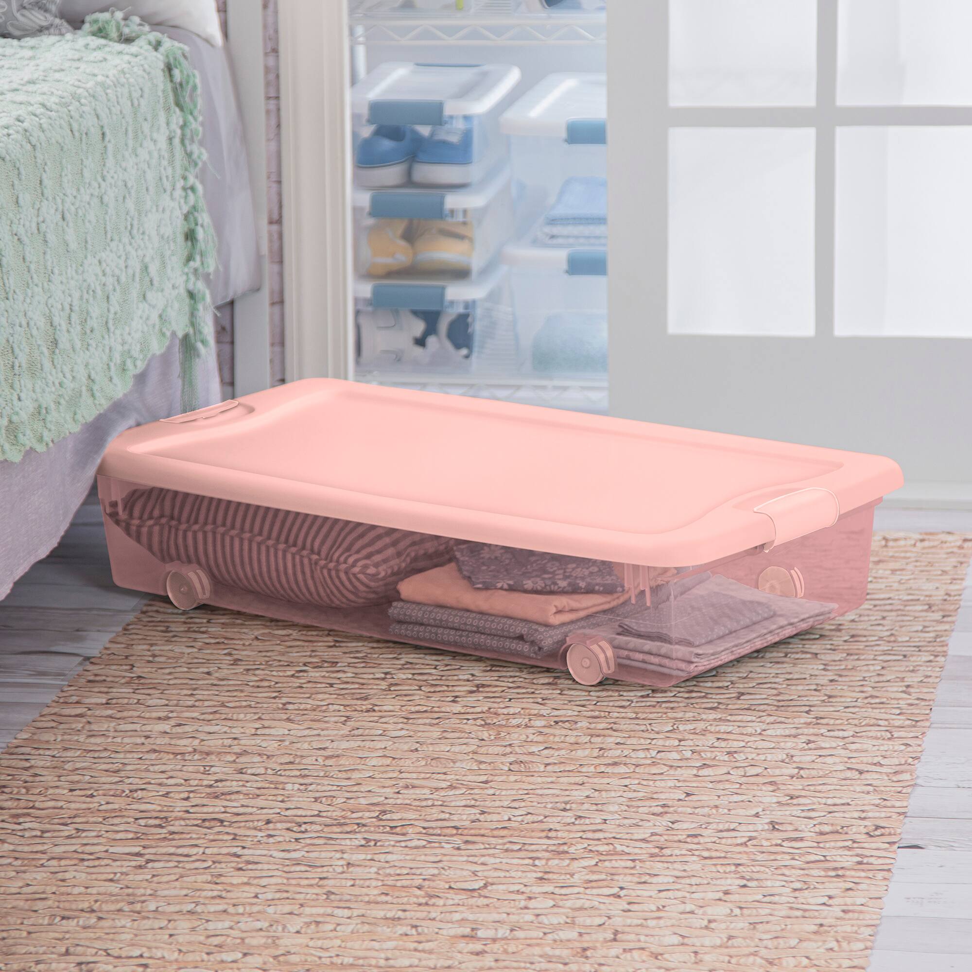 Alt View 3. Sterilite - Sterilite 56 Qt Wheeled Under Bed Storage Container Plastic Bin, Blush, 8 Pack - Pink.