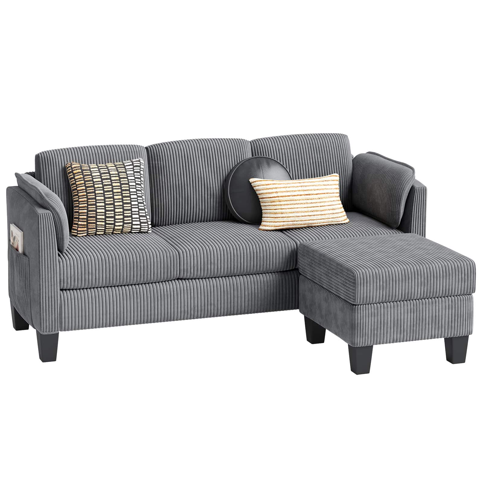 Front. Bestier - L-Shaped Sectional Couches for Living Room Furniture Sets, Modular Sectional Sofa with Ottaman Storage - Gray.