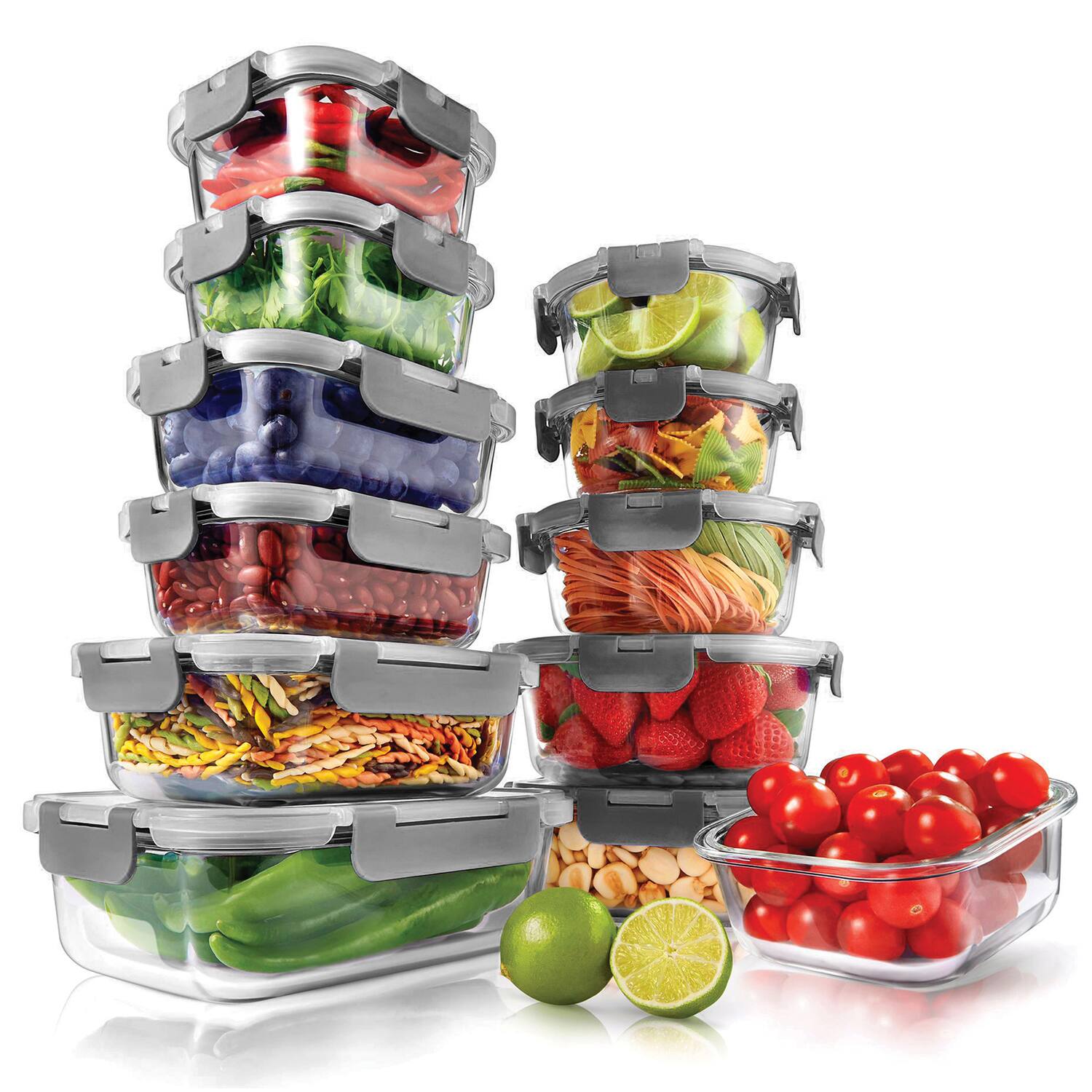 Back. NutriChef - 24-Piece Stackable Borosilicate Glass Food Storage Containers Set - Gray.