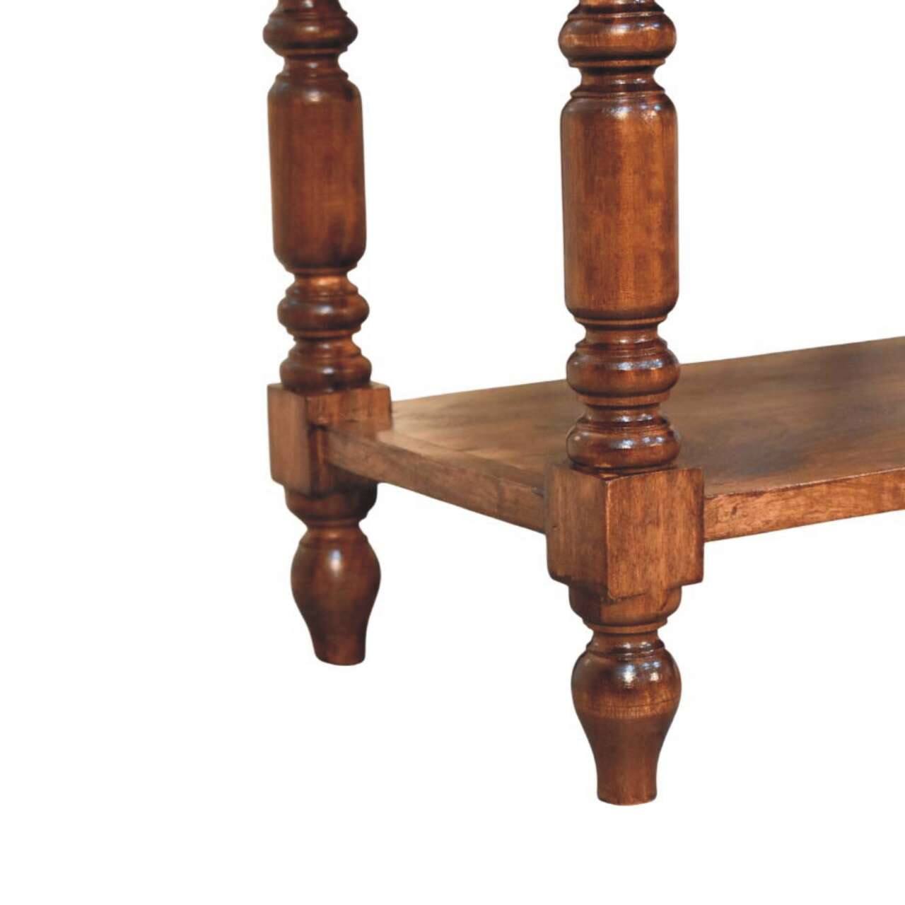 Alt View 4. Artisan Furniture - Turned Leg Side Table with Shelves, 2 Drawers, Brown - Brown.