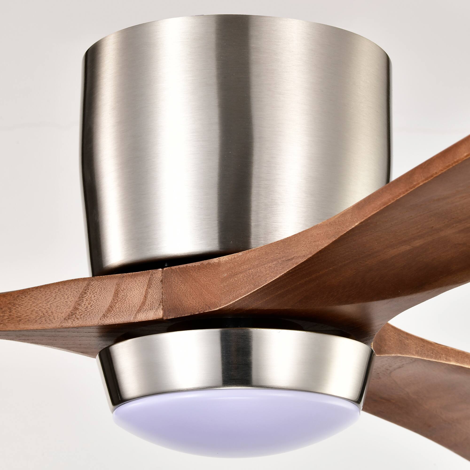 Alt View 4. Sofucor - Quiet Flush Mount Ceiling Fans with Integrated LED Lights & Remote 6 Speed Solid Wood Blades Outdoor Indoor Ceiling Fan - Nickel.