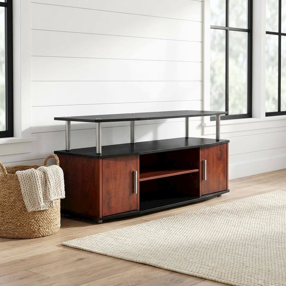 Back. FurniFact - Cherry/Black TV Stand with Cabinets and Shelves for 55-Inch TVs - Multi.