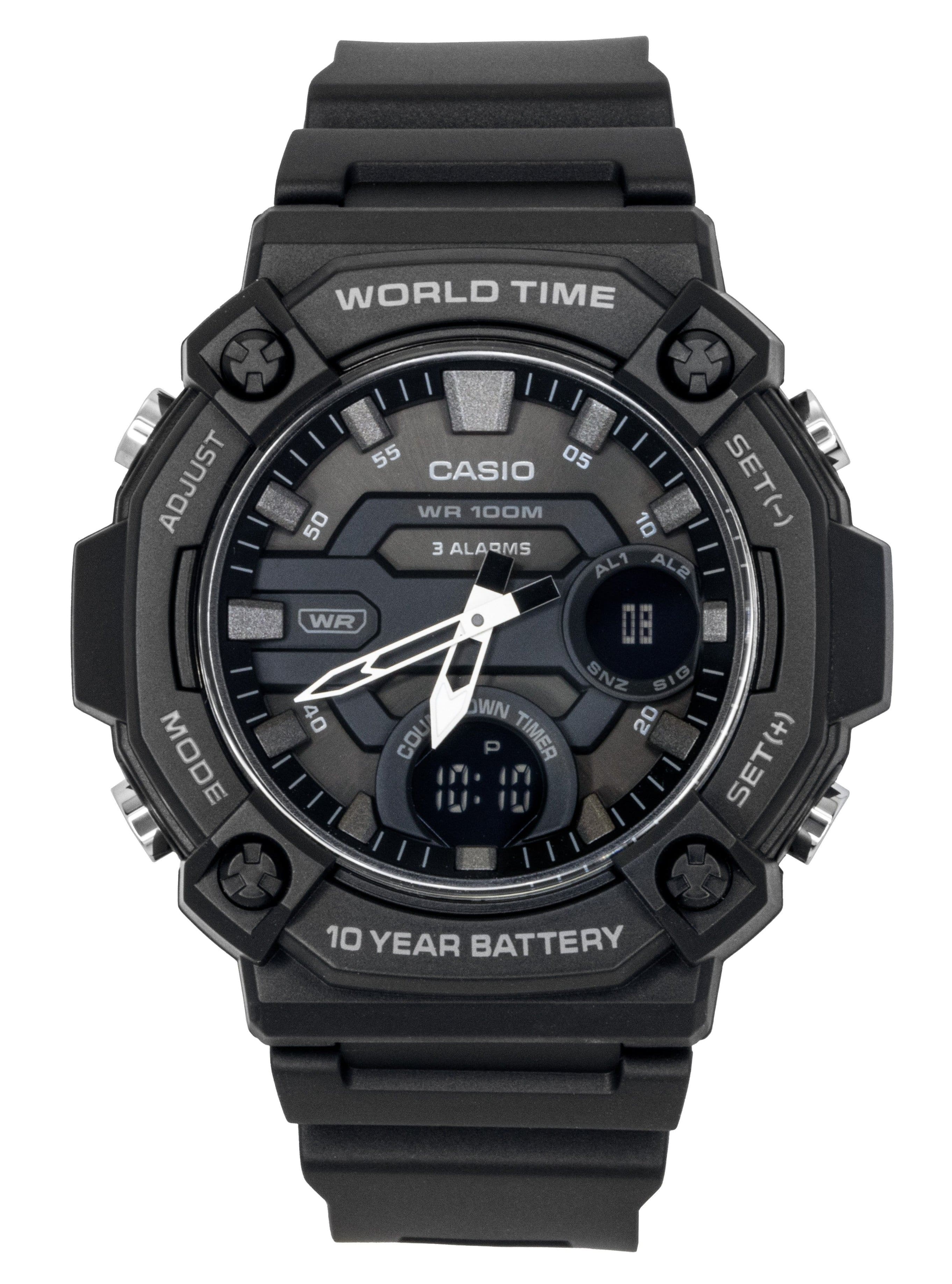 Casio - Standard Analog Digital Resin Strap Grey Dial Quartz AEQ-120W-1BV 100M Men's Watch - Black