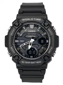 Casio - Standard Analog Digital Resin Strap Grey Dial Quartz AEQ-120W-1BV 100M Men's Watch - Black