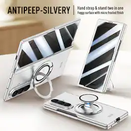 Dteck - 2-in-1 Stand Shockproof Case for Samsung Galaxy Z Fold8 Ultra, Rigid Plastic Magnetic Cover Built-in Privacy Screen Film - Silver
