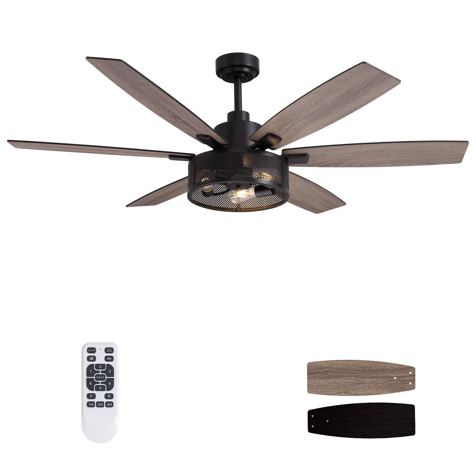 Alt View 5. Siljoy - 60 Inch  Farmhouse Black Caged Ceiling Fans with Lights and Remote for Bedroom Living Room  Patio Indoor and Outdoor - Classic Black.