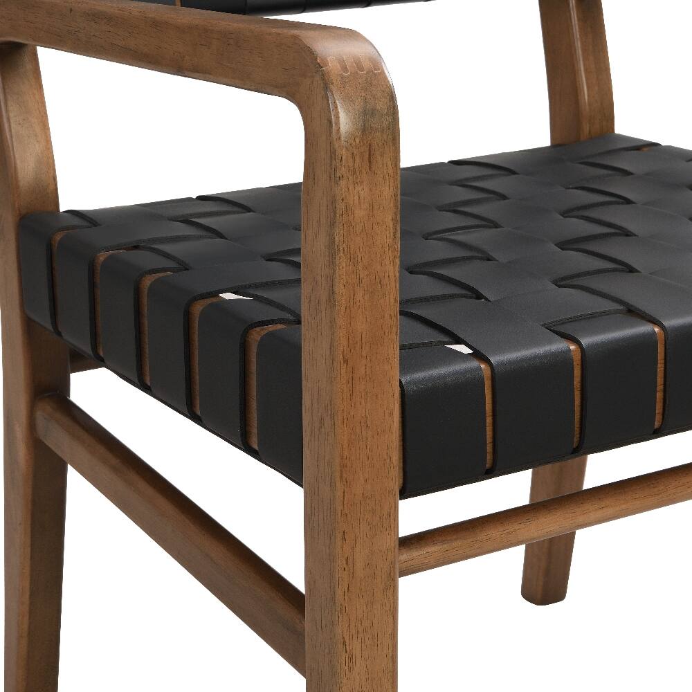 Alt View 7. Loheer - Loheer PU Leather Dining Chairs Set of 2 Industrial Modern Rubberwood Black - Black.