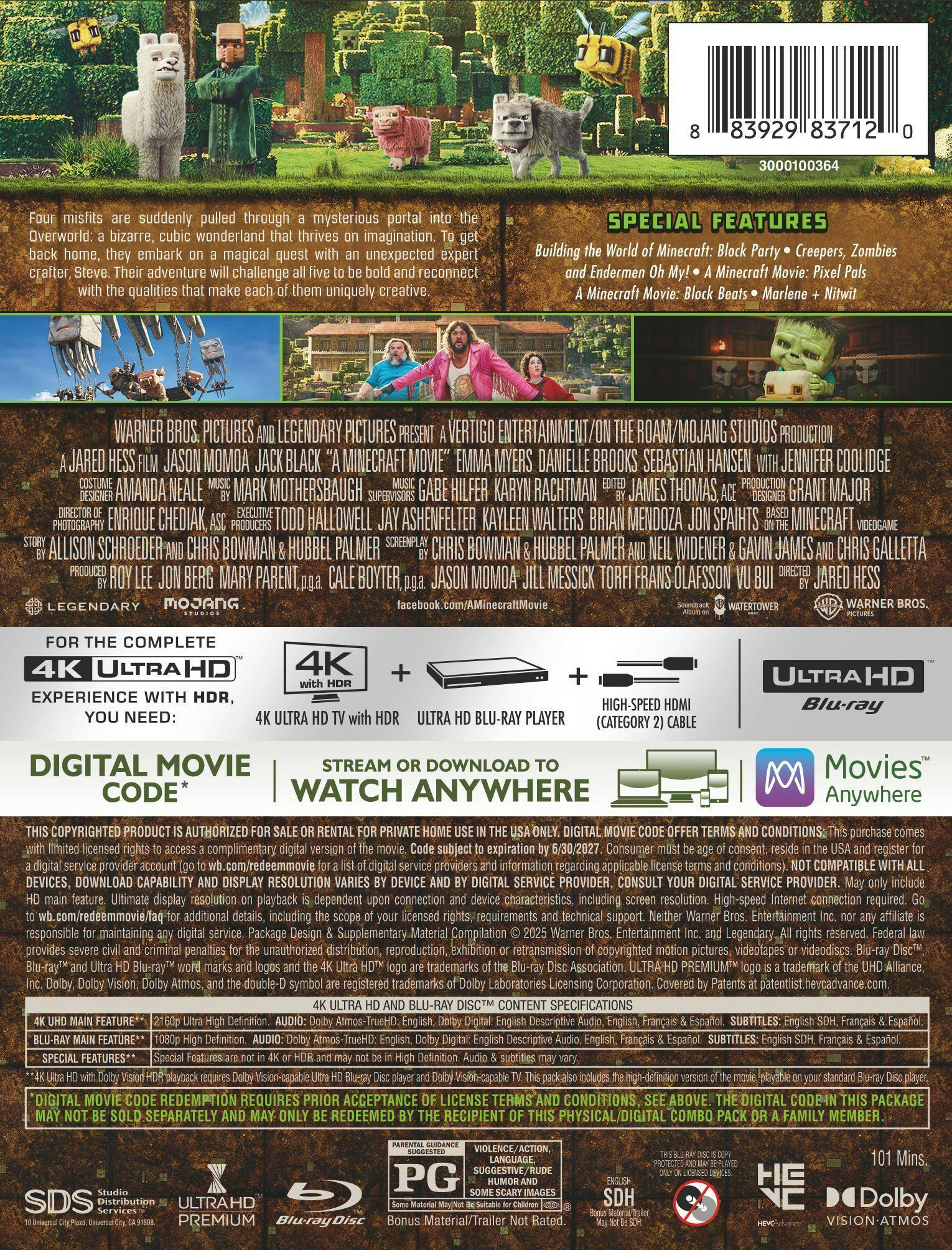 Back. A Minecraft Movie (Limited Edition 4K Ultra HD Steelbook + Blu-ray) [UHD].
