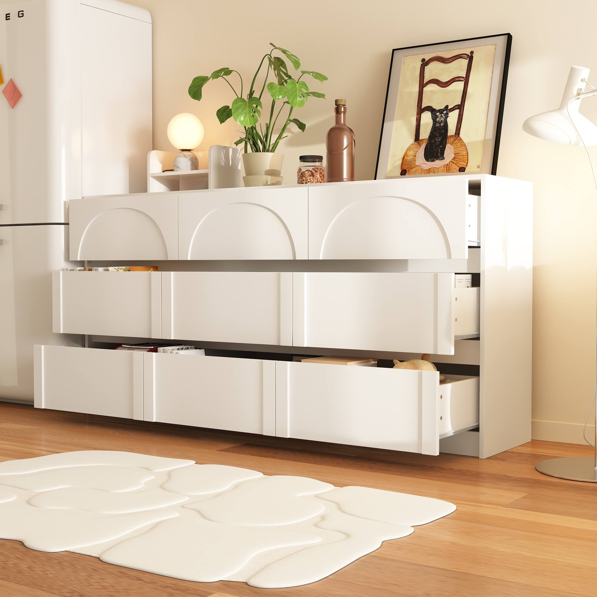 Alt View 1. Famapy - Famapy Horizontal Dresser with Arched - Front Drawers & Ample Storage - White.