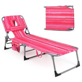 Kadyn - Lounge Chair Outdoor, Patio Lounge Chair,Folding Beach Lounge Chair with Pillow for Outdoor- and White - Pink