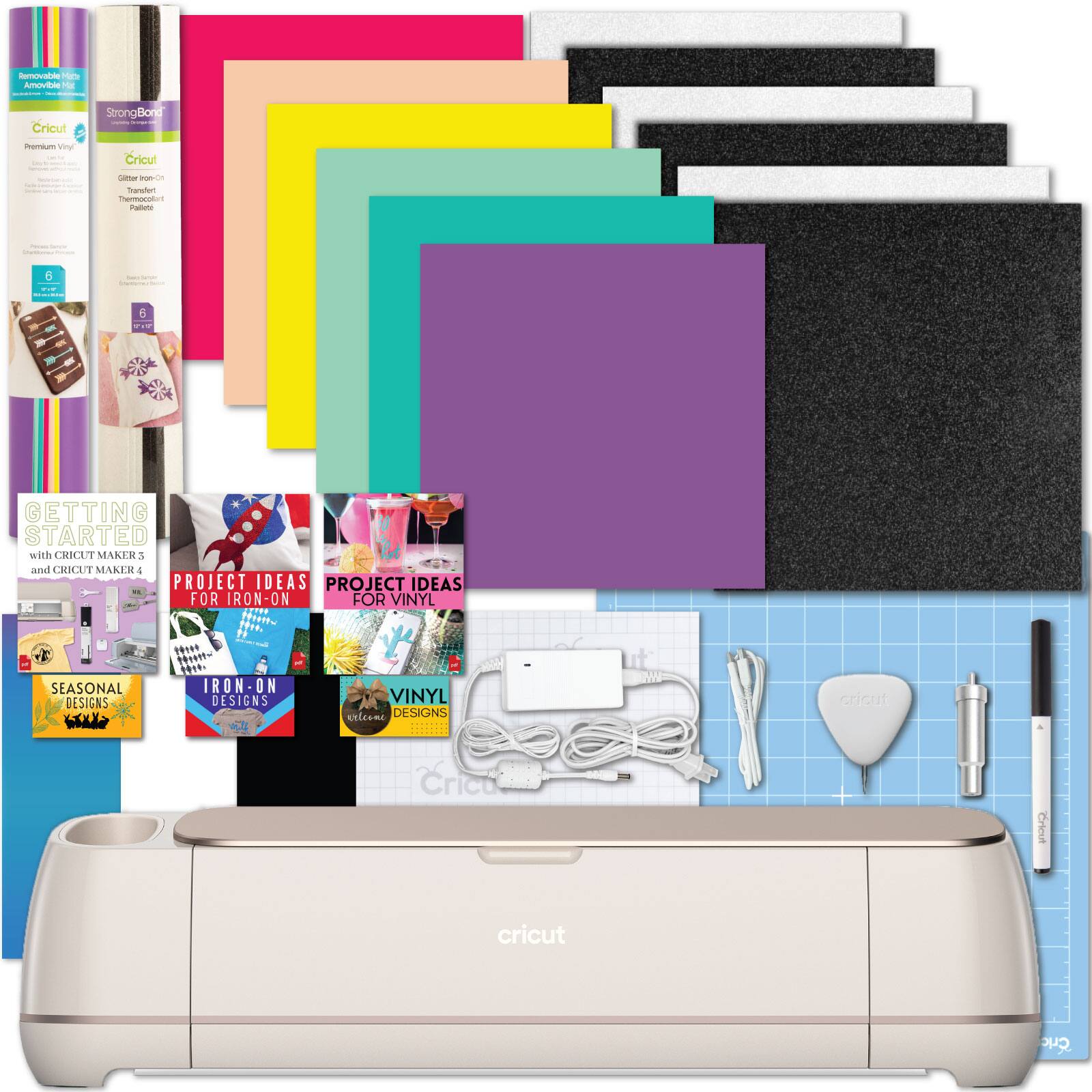 Cricut -aiuum wny I - | ee StrongBond | Cricut er ngmn manater noumonntum Paeto | - | | + . | I - - - 6 ... GETTING STARTED with CRILLT MAKER 1 and CHIUT MAKER 4 PROJECT IDEAS PROJECT IDEAS FOR IRON-ON ON FOR VINYL VATS ttrem SEASONAL DESIGNS IRON ON DESIGNS VINYL unieama DESIGNS addane | cricut Crico Crina cricut Cric