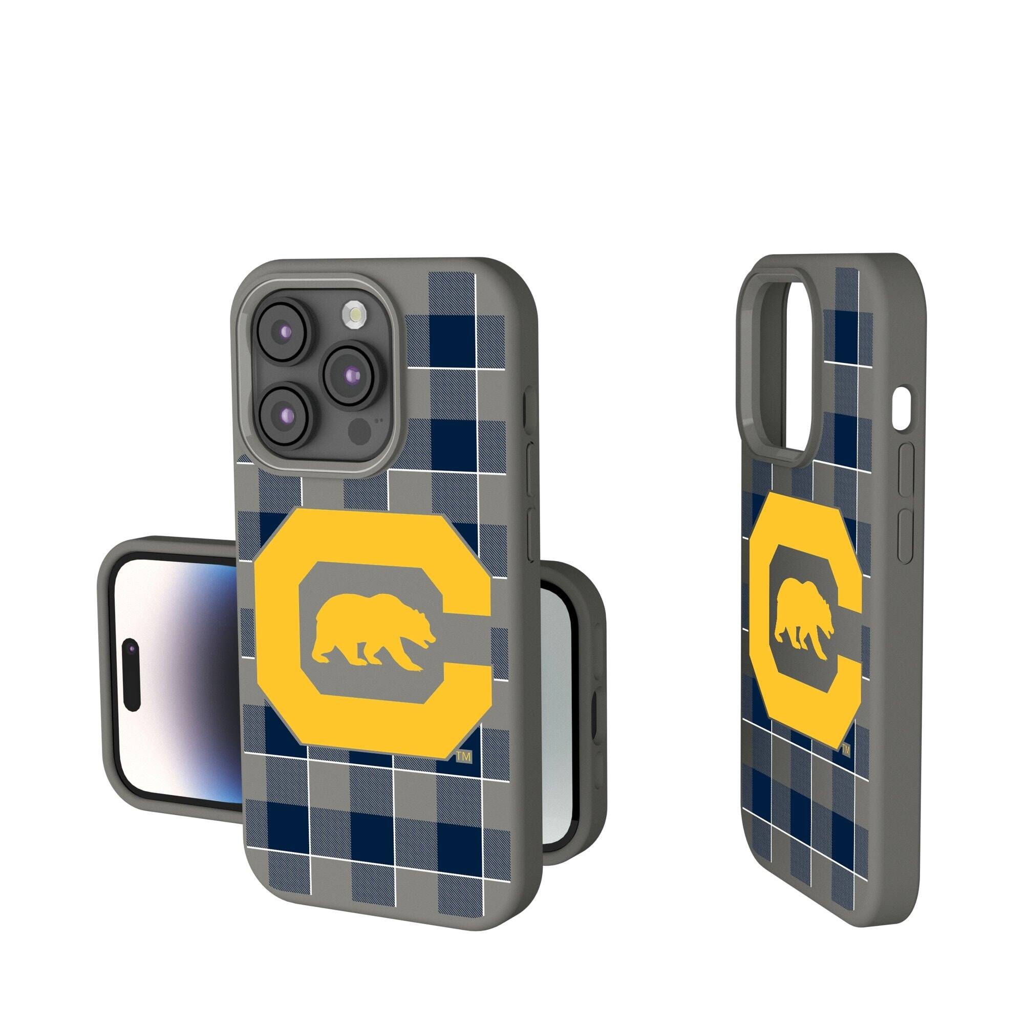 Front. Keyscaper - Cal Bears Plaid Soft Touch iPhone Case - 15 Plus - Gray.