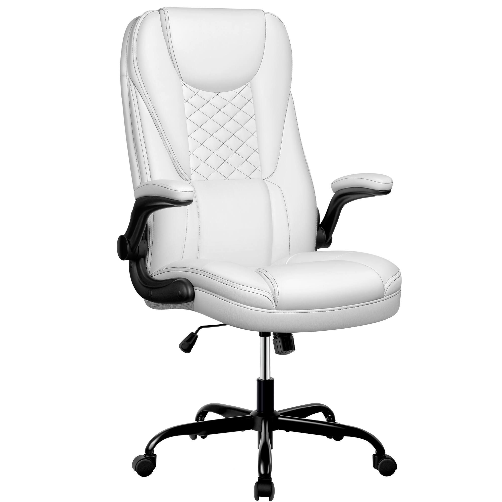 Alt View 5. KERDOM - Ergonomic PU Leather Chair with Flip-Up Arms, Executive Manager Chair, High Back Home Office Desk Chair Computer Chair - White.