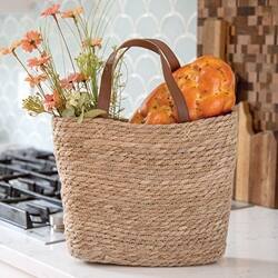Angle. BreeBe - Woven Seagrass Tote w/Leather Handles - Natural.