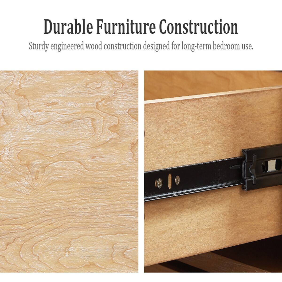 Durable Furniture Construction  
Sturdy engineered wood construction designed for long-term bedroom use.