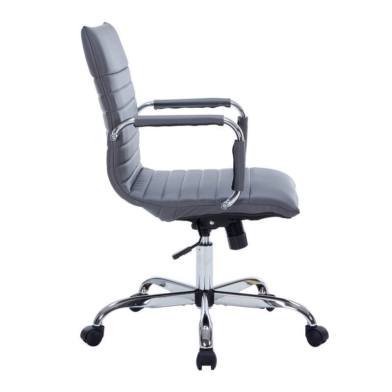 Alt View 6. LeisureMod - Harris Mid-Back Leather Office Chair Adjustable Height Tilt Computer Task Chair with 360-Degree Swivel - Grey.