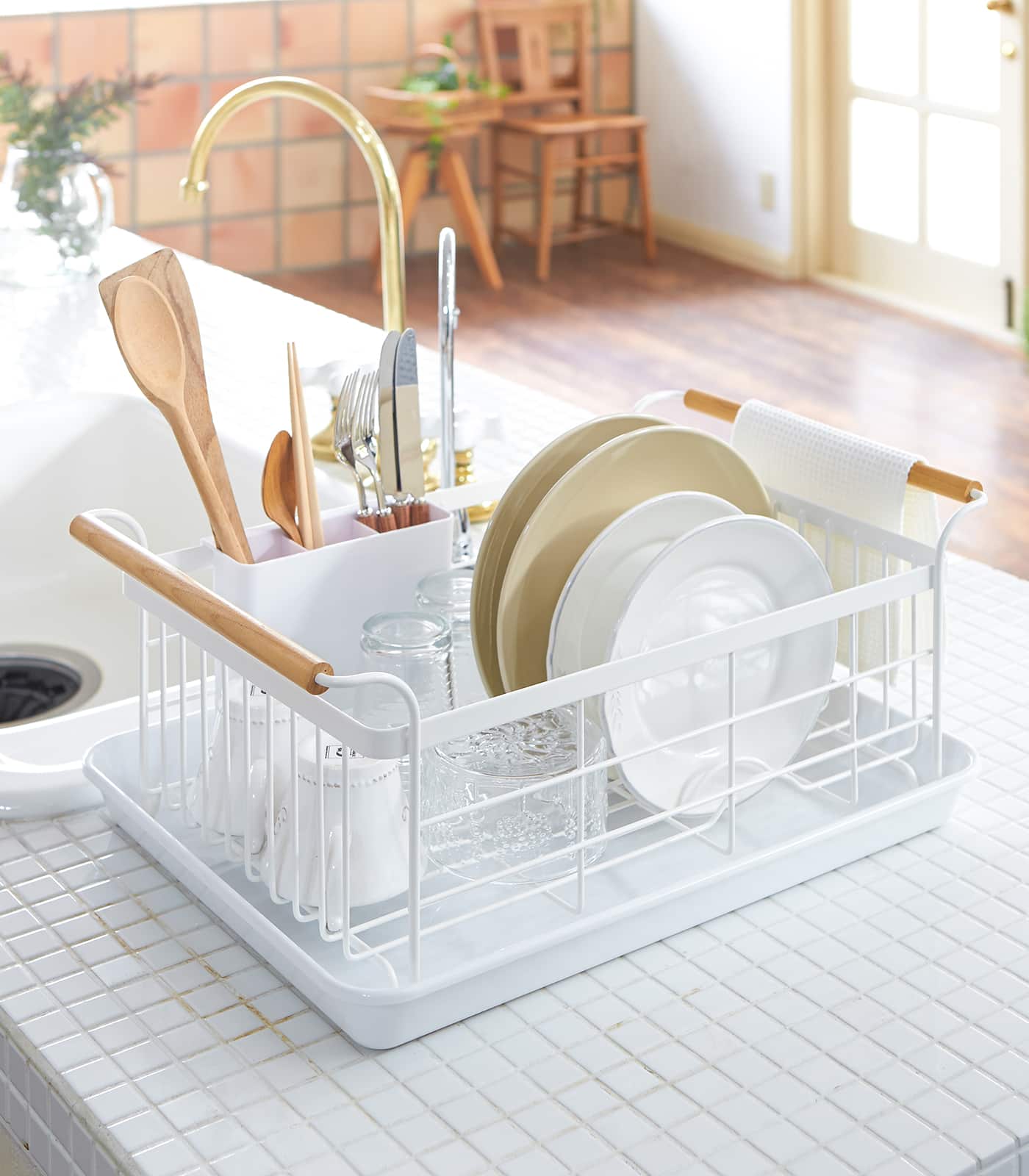 食器水切りラック　Rustic finish Dish Rack Yamazaki Home Dish Rack Steel + Wood - Best Buy