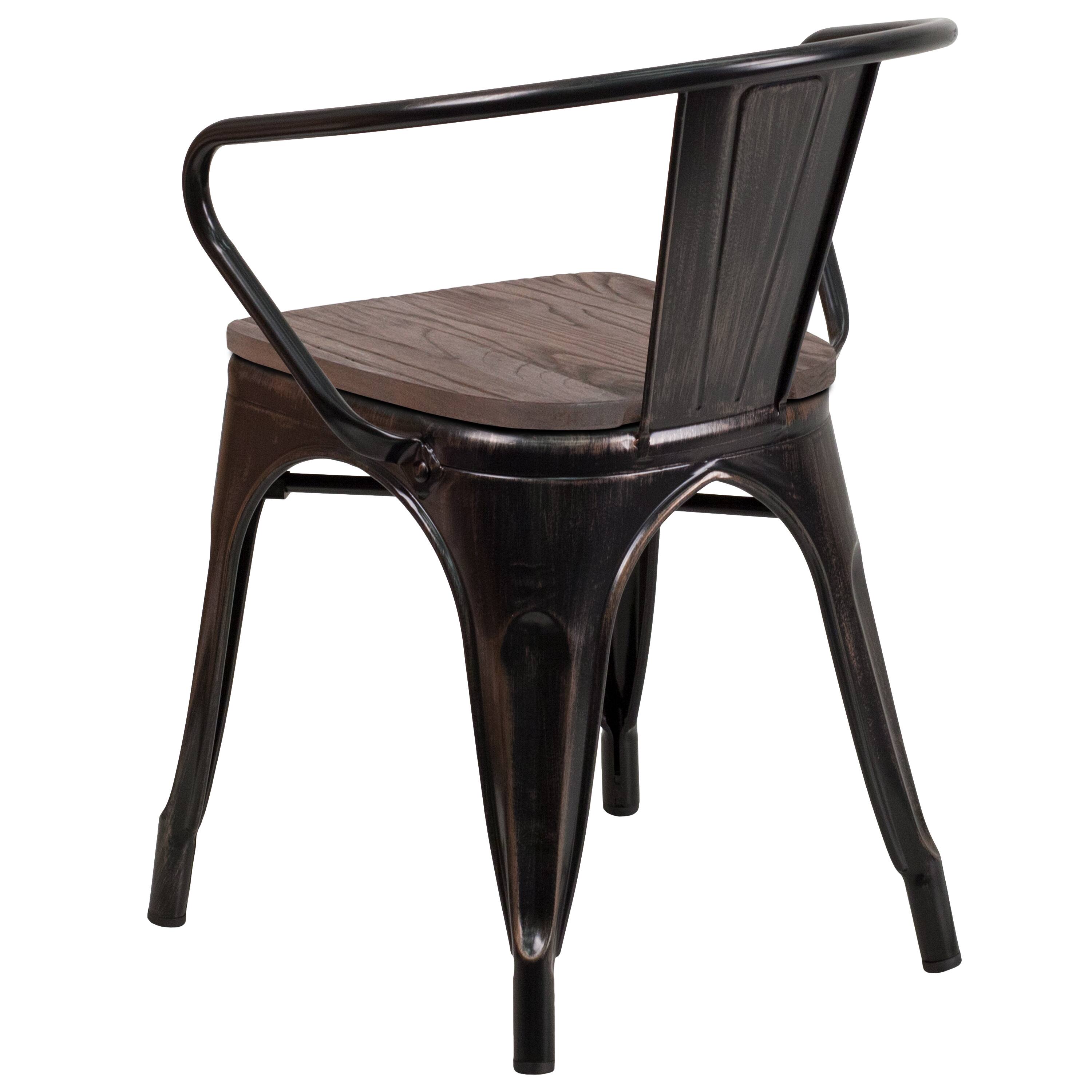 Alt View 5. Emma + Oliver - Metal Chair with Wood Seat and Arms - Black-Antique Gold.