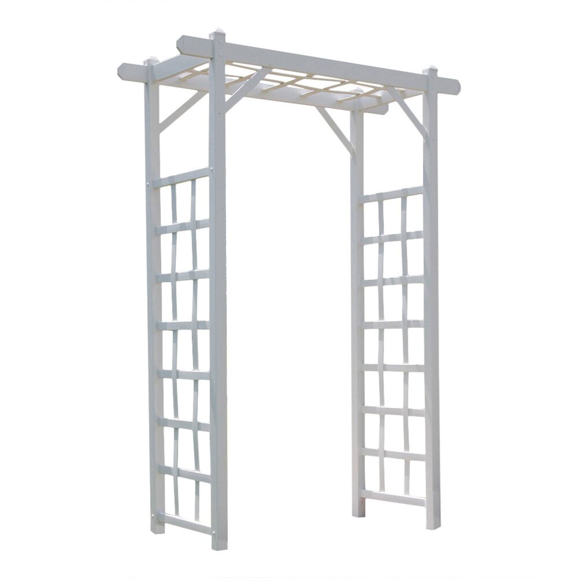 Front. Dura-Trel - Dura-Trel Elmwood Arbor 57" x 84" PVC Outdoor Garden Arch Lattice Trellis, White - White.