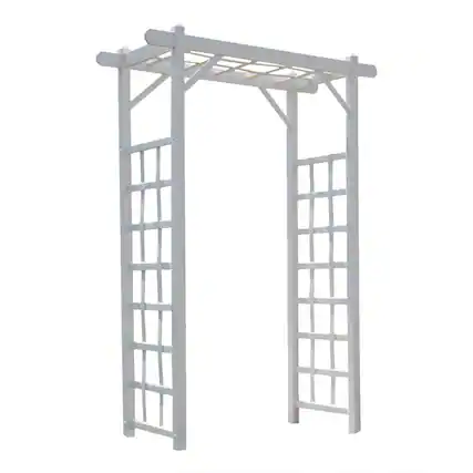 Front. Dura-Trel - Dura-Trel Elmwood Arbor 57" x 84" PVC Outdoor Garden Arch Lattice Trellis, White - White.