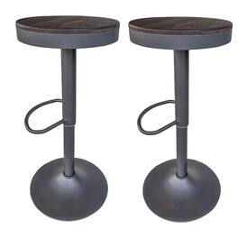 AmeriHome - Round Adjustable Height Bar Stool with Wood Seat - 2 Piece - Espresso, Gray