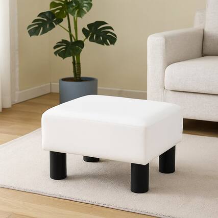 Front. Hivvago - Compact Rectangular PU Leather Ottoman Footstool with Padded Seat - White.
