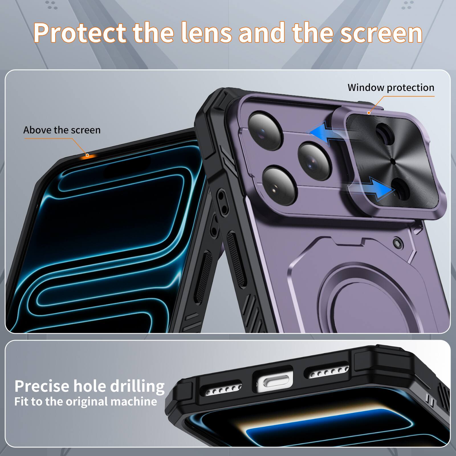 Protect the lens and the screen

Window protection

Above the screen

Precise hole drilling

Fit to the original machine