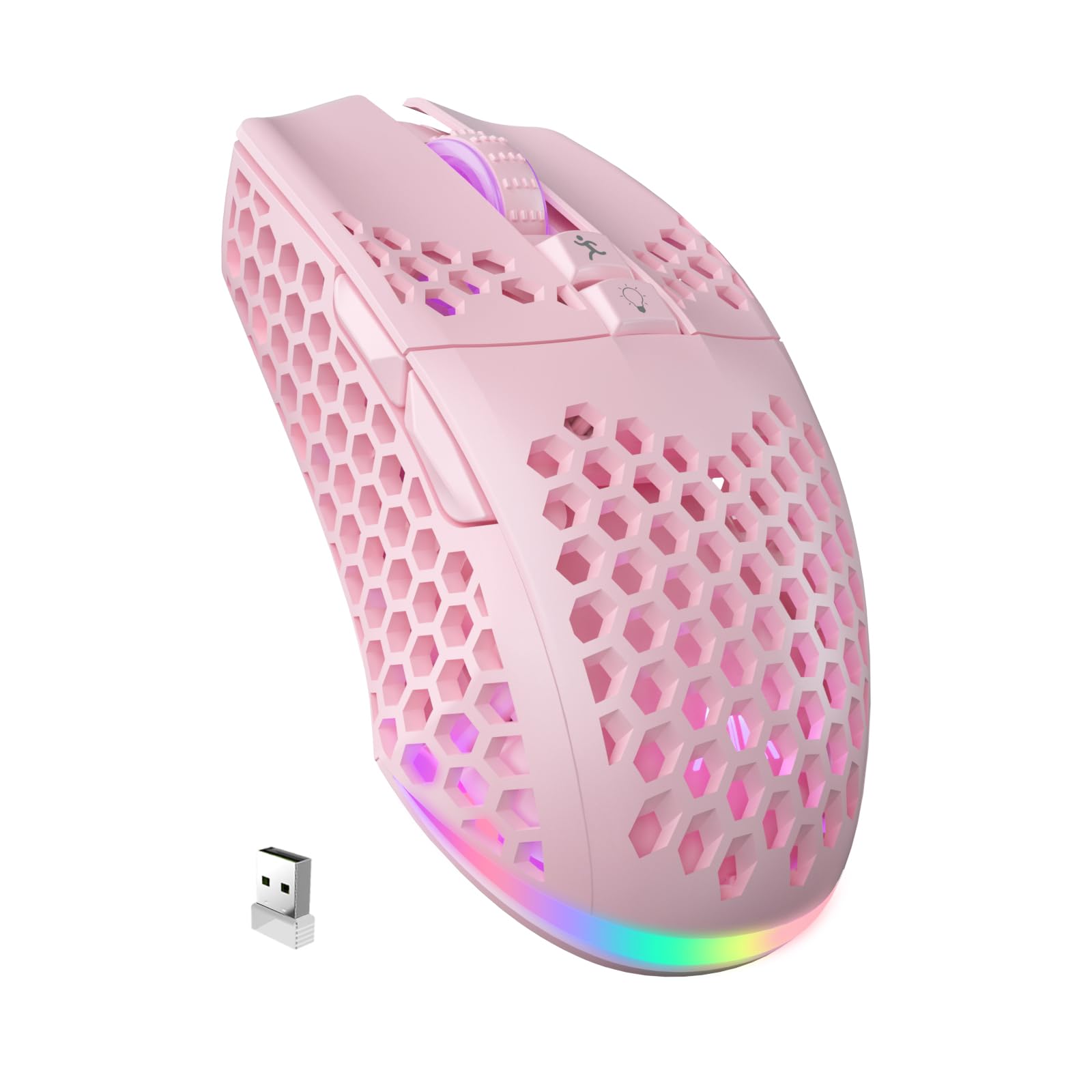 Front. PO3TICJUNKI3 - Sm600 Gaming Mouse Tri-modes Bt5.type-c 4g With Side Buttons Macro Gamer Rgb - pink.