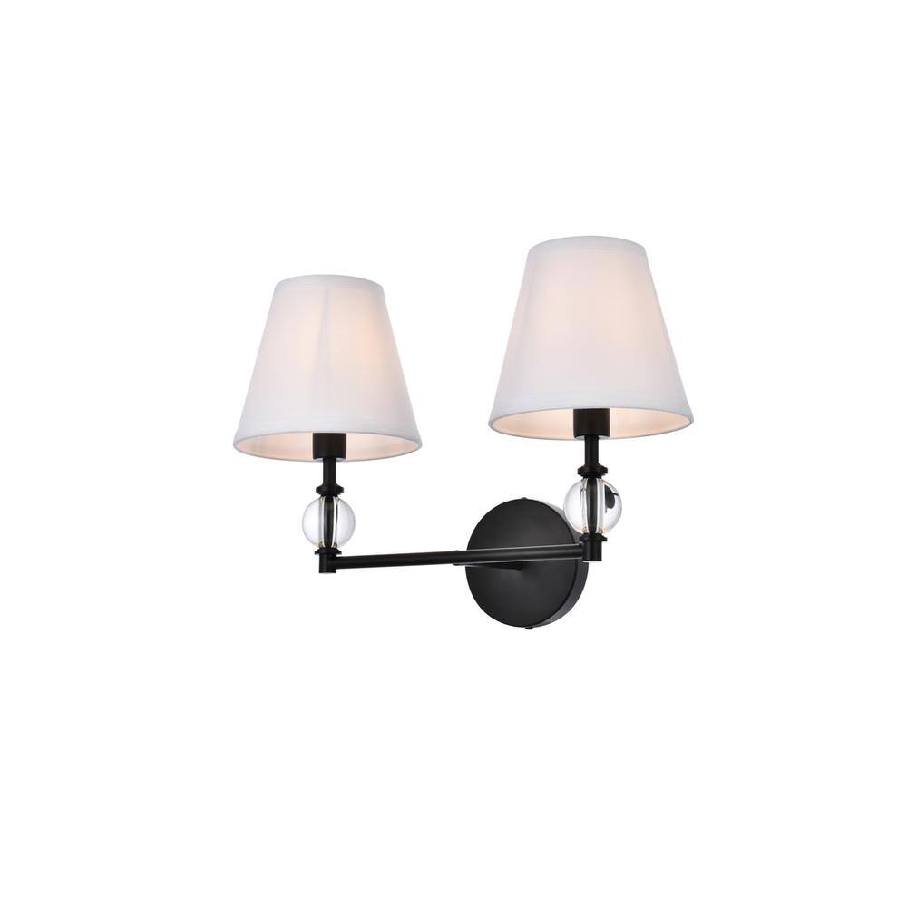 Alt View 2. Living District - Bethany 2 lights bath sconce in black with white fabric shade - Black And White Fabric Shade.