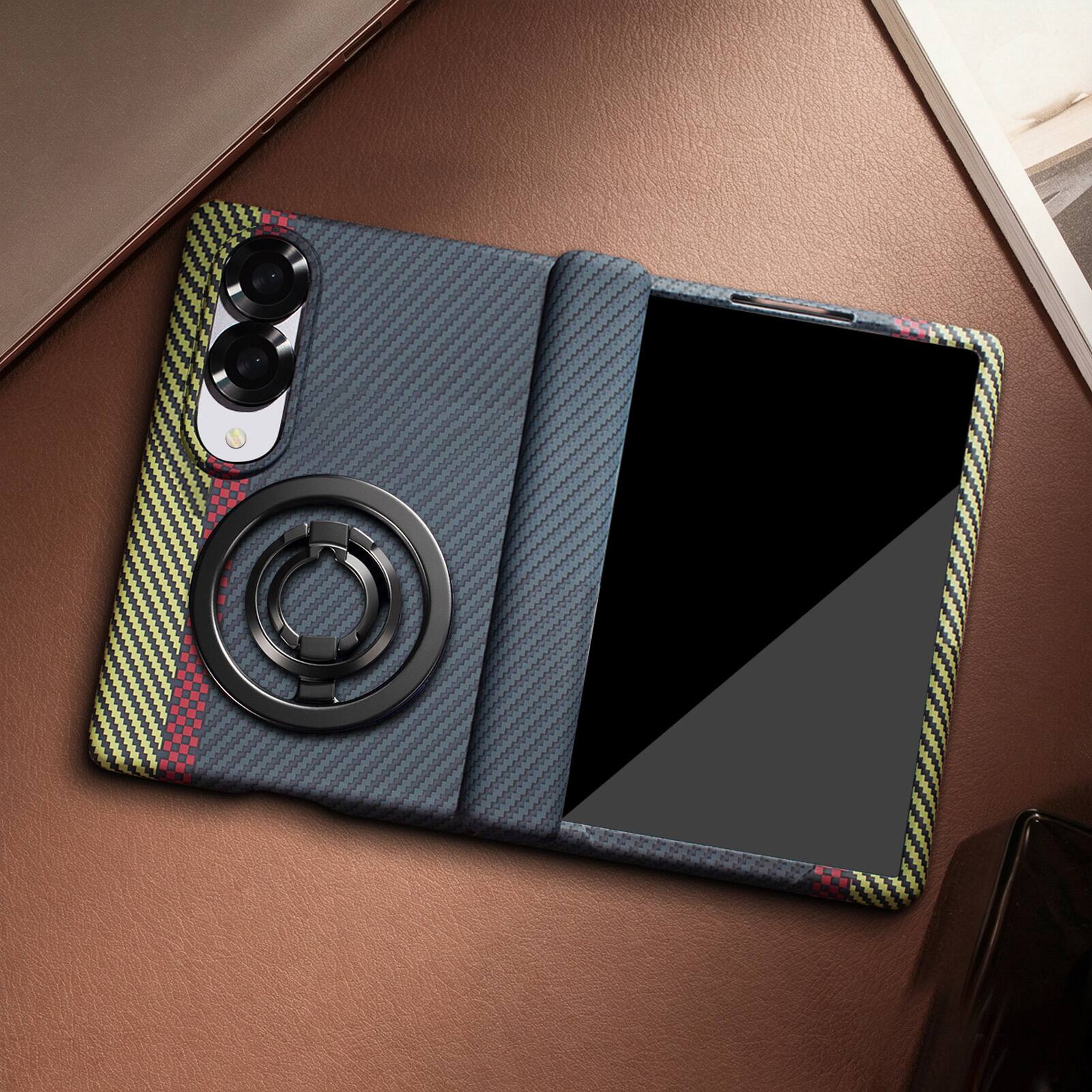 Front. Dteck - Strong Magnetic Case for Samsung Galaxy Z Fold 8 with Removable Ring Stand, Full Hinge Protection with Screen Cover - Black.