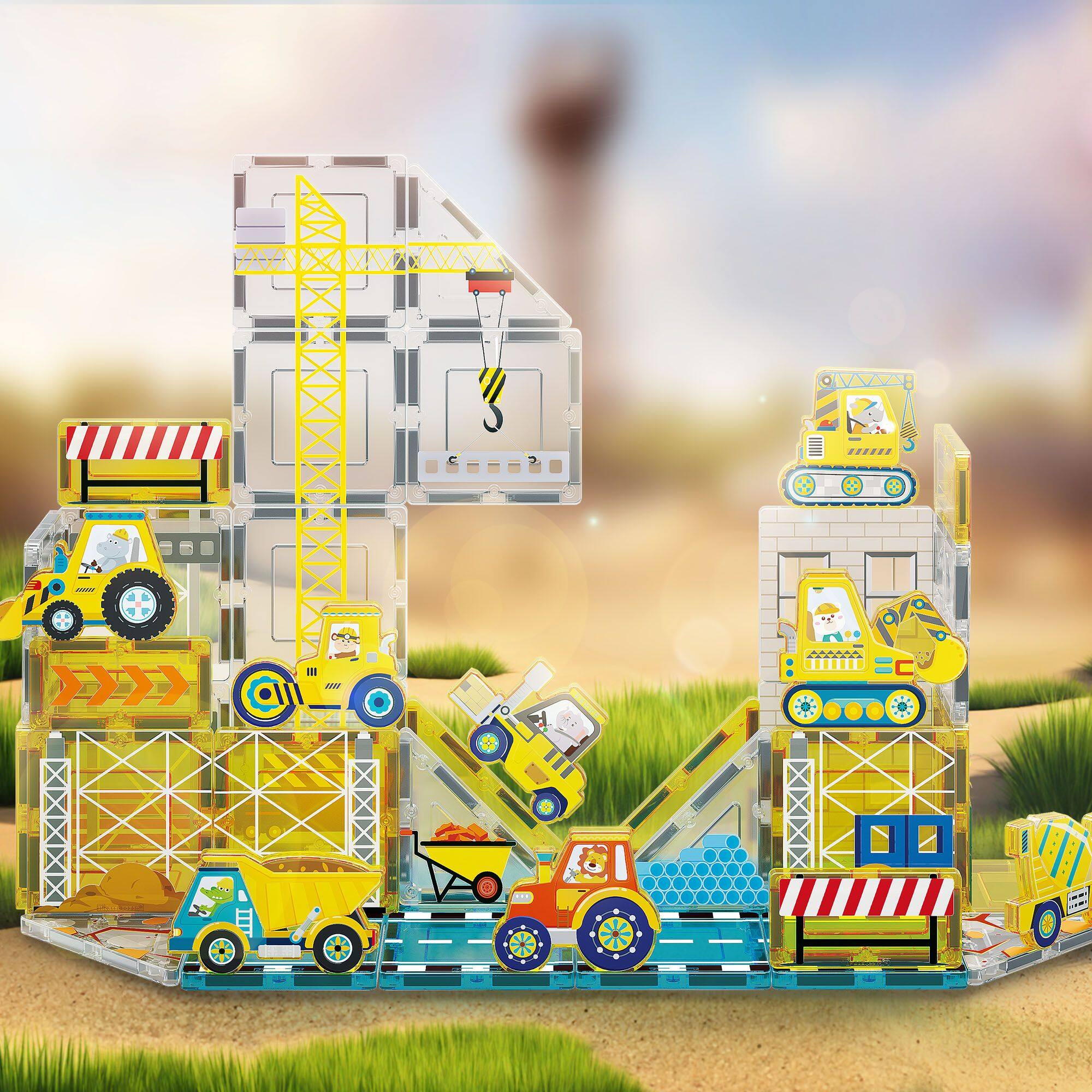 Alt View 7. PicassoTiles - PICASSO-TILES Magnetic Tiles for Kids, 45PCS Construction Theme, Magnet STEM Building Blocks Educational Toy - Multicolor.