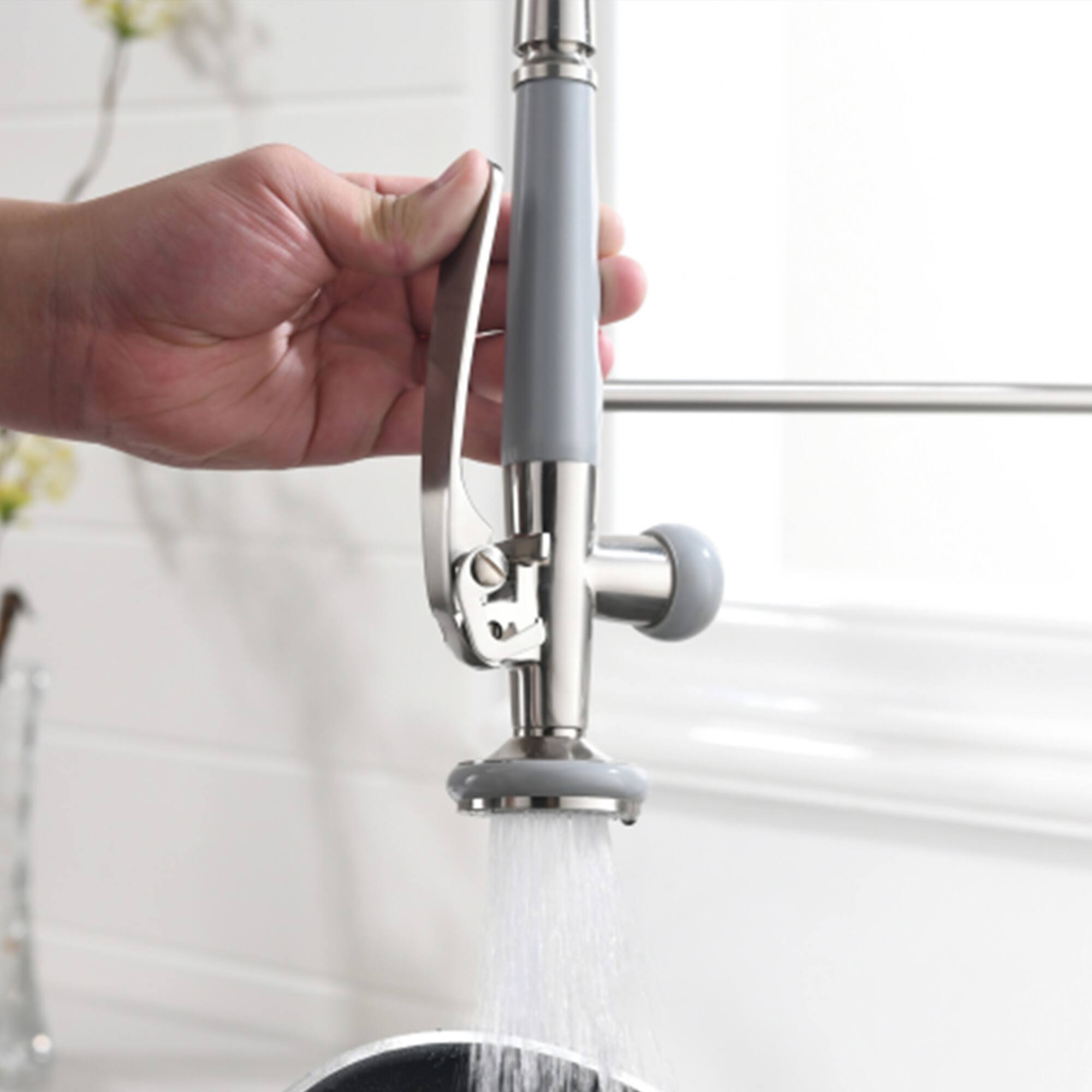 Alt View 1. Siljoy - Commercial Kitchen Faucet Pull Down Sprayer Brushed Nickel,Single Handle Kitchen Sink Faucet - Brushed Nickel.