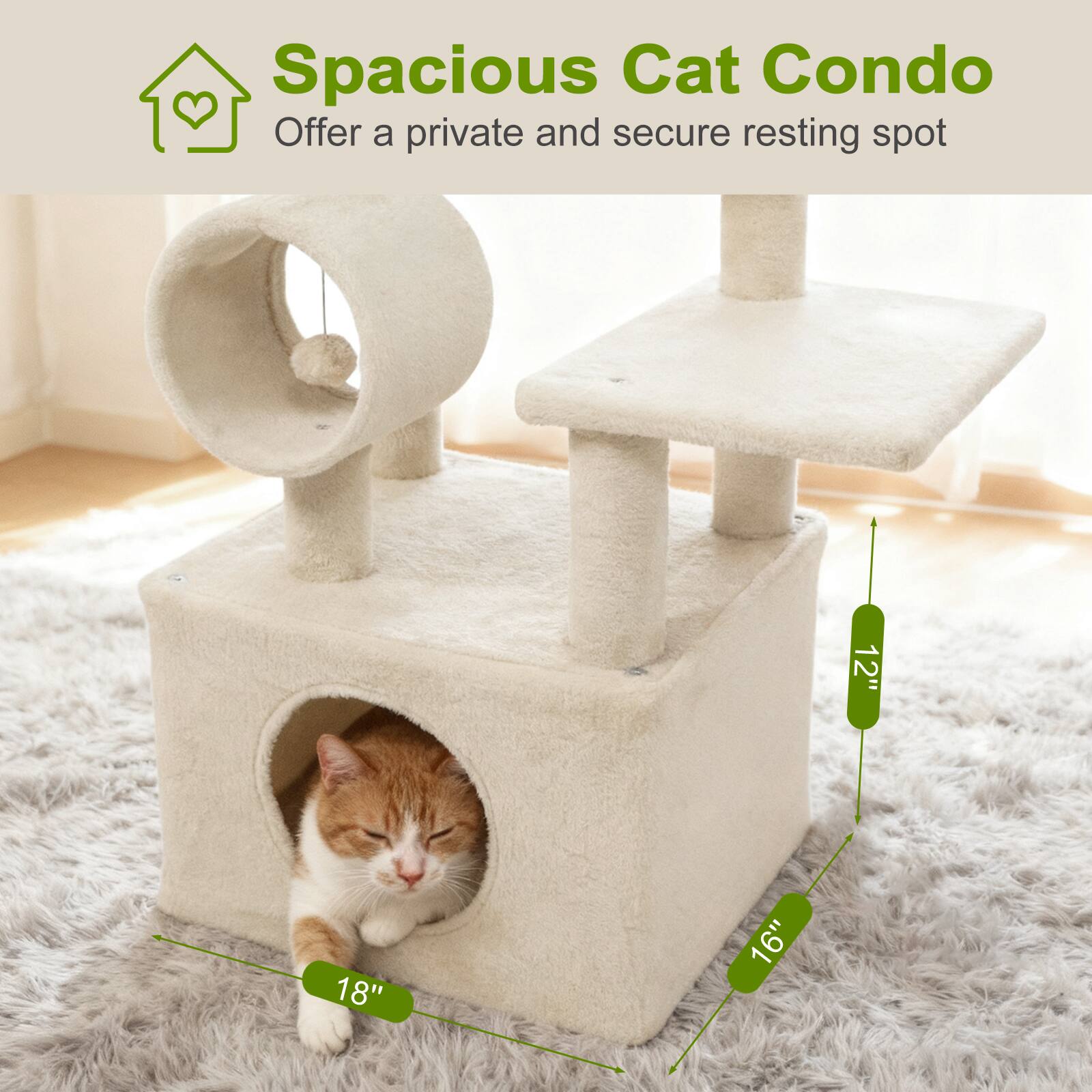 Spacious Cat Condo  
Offer a private and secure resting spot  

12"  
16"  
18"