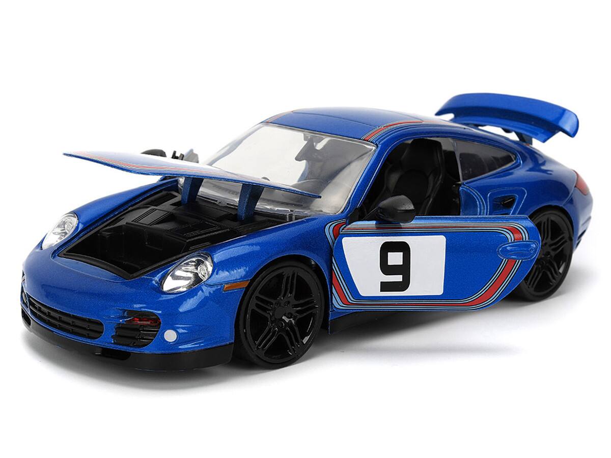 Angle. Jada - Porsche 911 Turbo (997) #9 Blue Metallic with Stripes "Hyper-Spec" Series 1/24 - Blue Metallic.