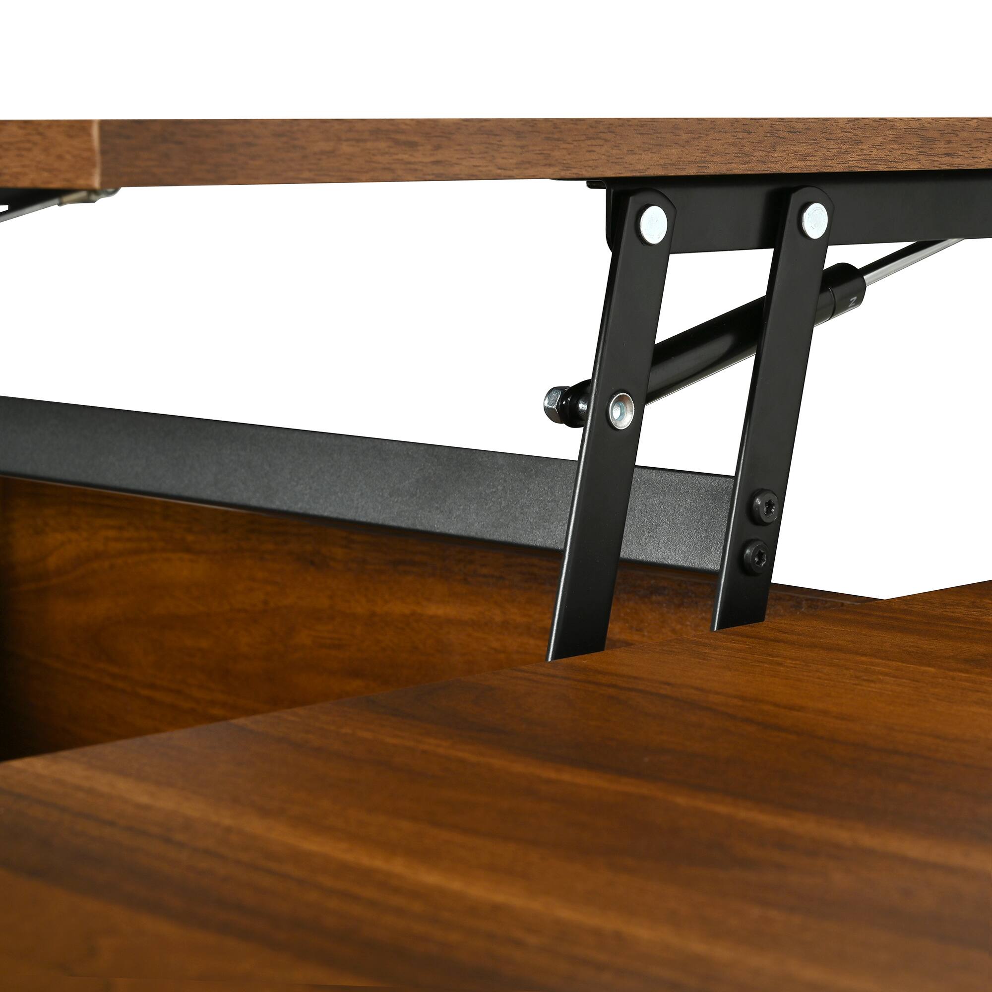 Alt View 6. Forest'nSky - Antique brown  Oval Lift-Top Coffee Table with Hidden Storage and Wood Wave - Antique brown.