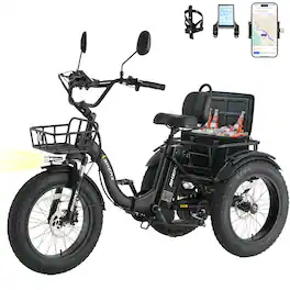 Skeri - Electric Tricycle for Adults, 750W(Peak 1350W) Motor, 48V13Ah Battery, 20"x4" Folding Fat Tire 3-Wheel Electric Trike - Black