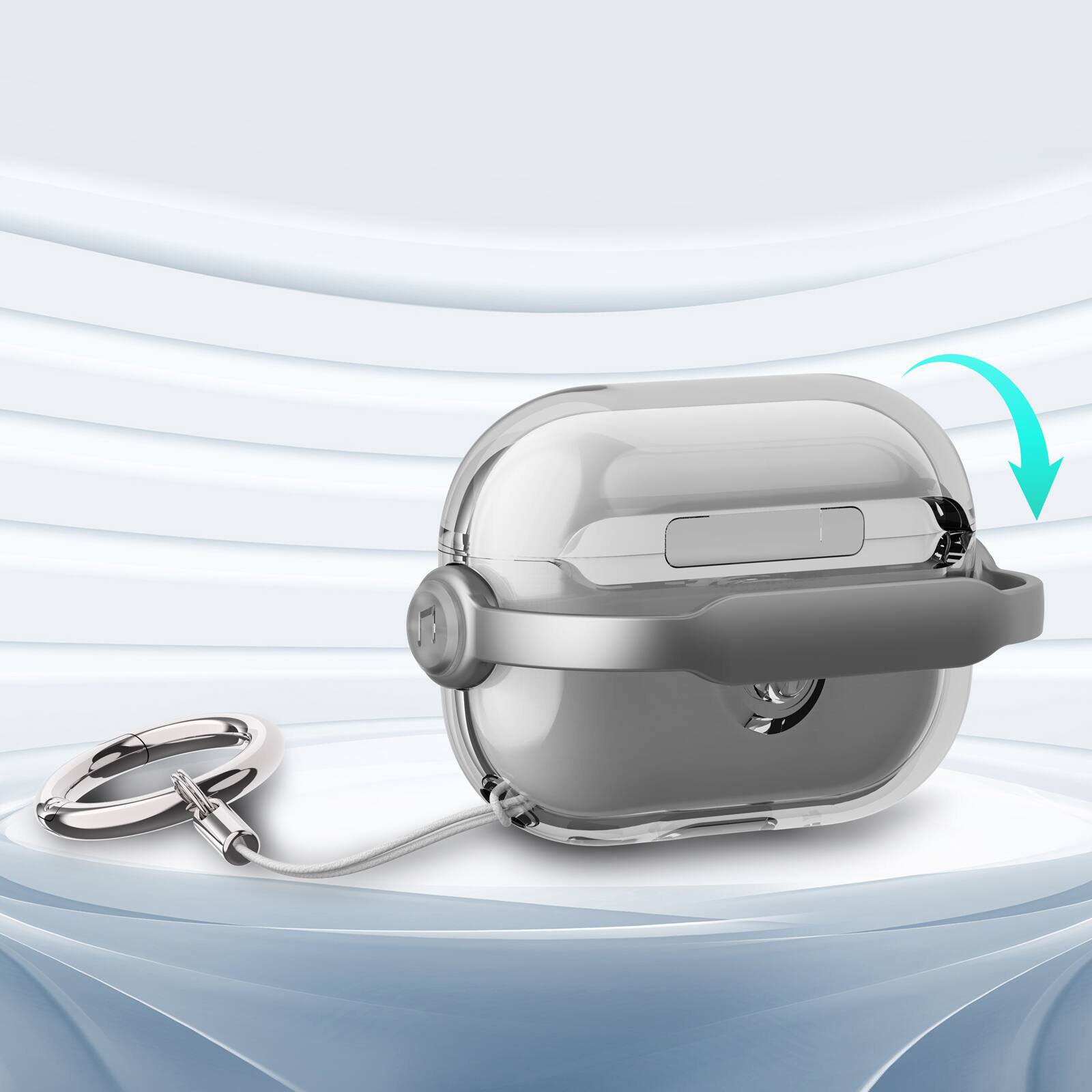 Back. Dteck - For Apple Airpods 4th/5th Gen Slim Fit Clear Kickstand Shockproof Drop Protection Case With Anti-Loss Ring - Gray.