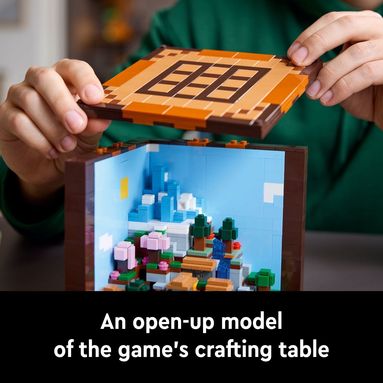 An open-up model of the game's crafting table