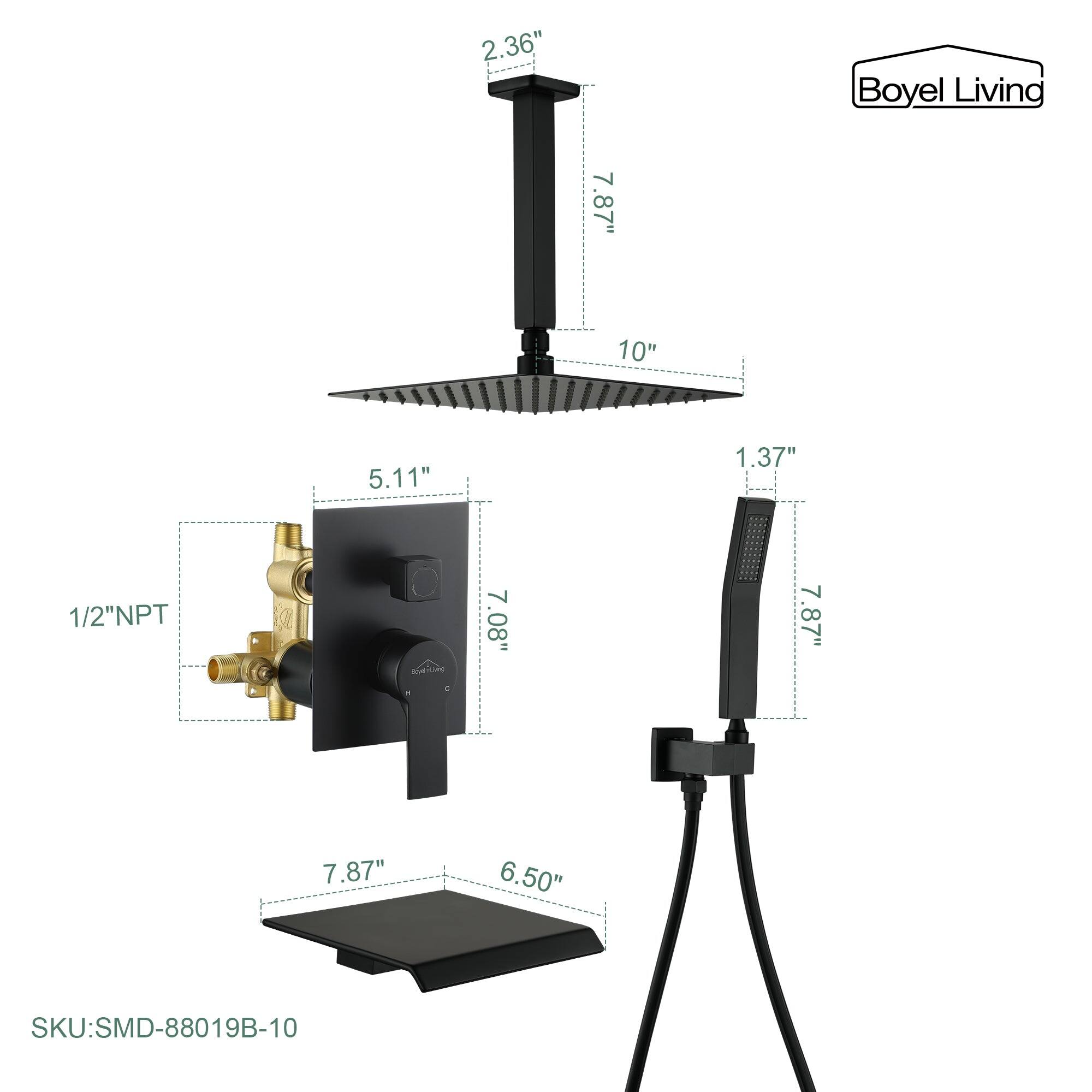 2.36" 10" 5.11" 1.37" 1/2"NPT 7.87" 7.08" 7.87" 6.50" Boyel Living SKU:SMD-88019B-10