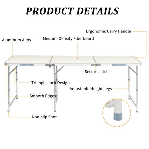 PRODUCT DETAILS

- Aluminum Alloy
- Medium Density Fiberboard
- Ergonomic Carry Handle
- Secure Latch
- Triangle Lock Design
- Adjustable Height Legs
- Smooth Edges
- Non-slip Foot
