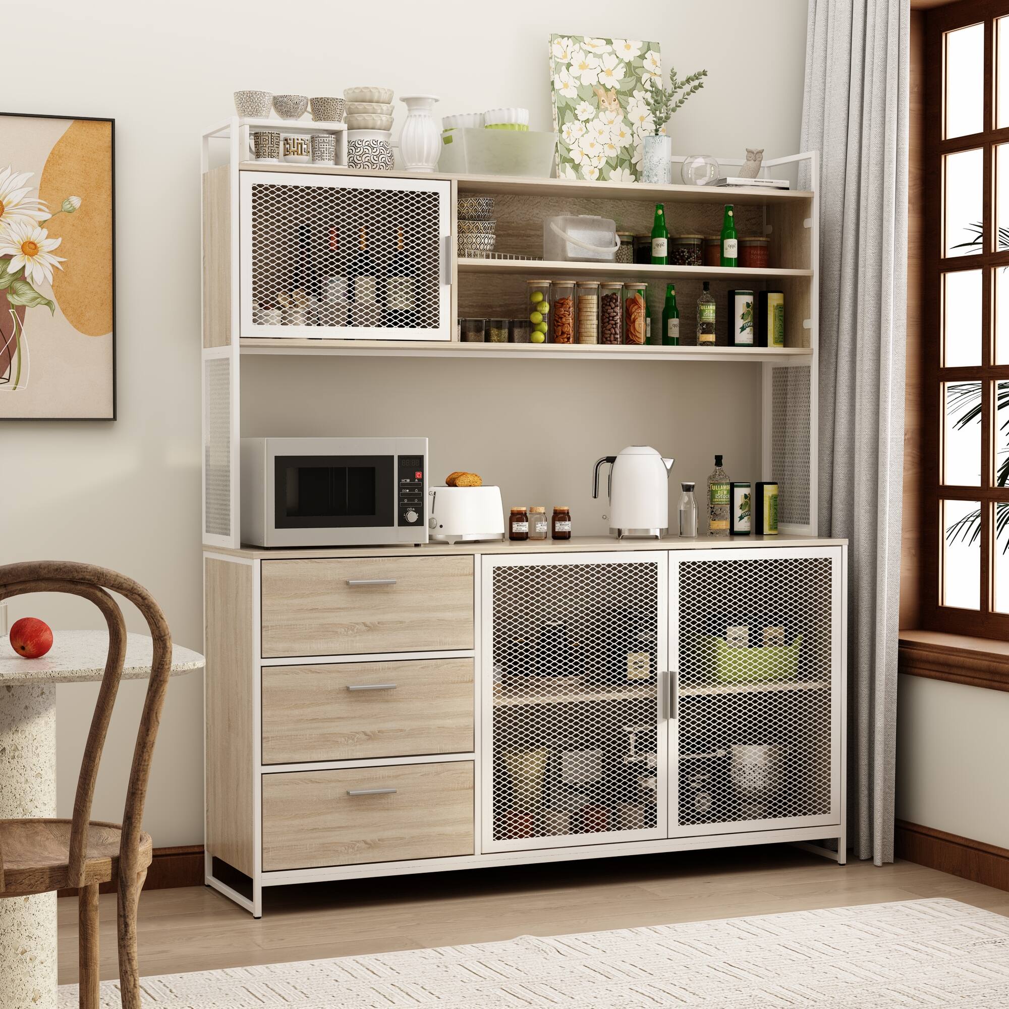 Alt View 1. FUFU & GAGA - FUFU&GAGA Modern Industrial Storage Hutch: Multi - Space Organizer - White.