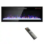 Front. Mondawe - 60" Ultra-Thin Recessed & Wall-Mount Electric Fireplace with Multi-Color Flames - Black.