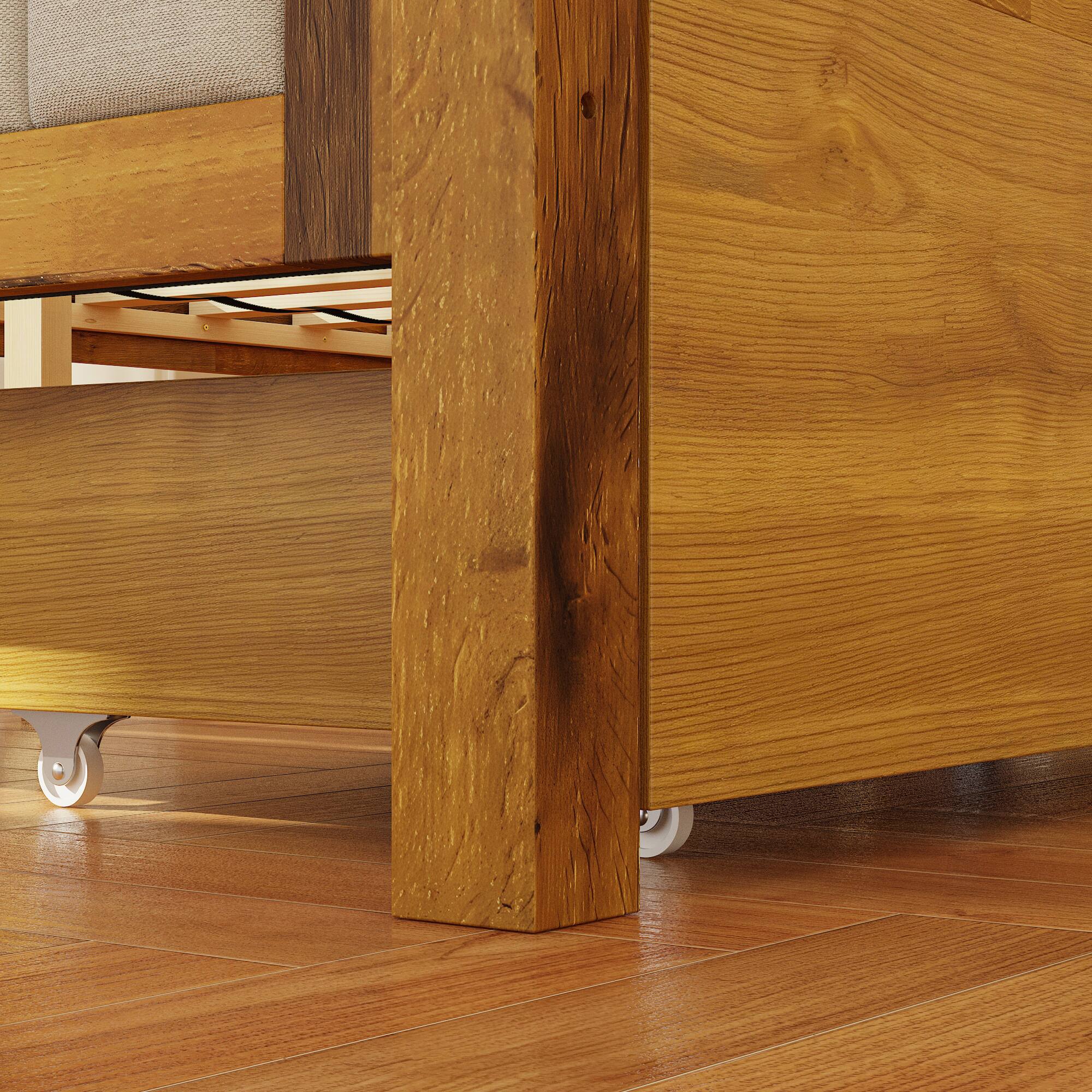 Alt View 6. Famapy - Famapy Solid Wood Storage Bed Frame - Acacia Wood, Thickened Slats, Drawer Design - Wooden.