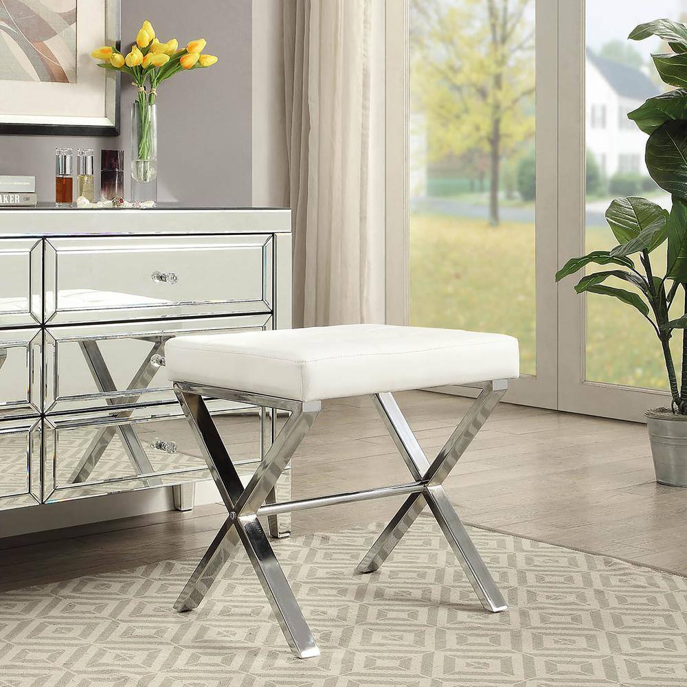 Back. Carolina Chair & Table - Elisabetta Vanity Bench - White/Chrome - White, Chrome.
