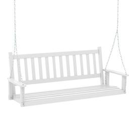 Gymax - 5FT Wooden 3-Person Porch Swing Chair w/ Adjustable Galvanized Metal Chains - White