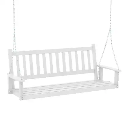Front. Gymax - Gymax 5FT Wooden 3-Person Porch Swing Chair w/ Adjustable Galvanized Metal Chains White - White.
